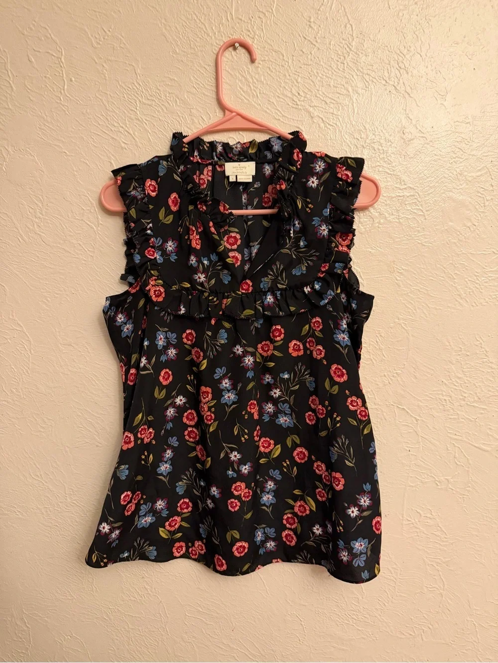 Kate Spade Floral Ruffle Wild Ones Meadow Yoke Top Sleeveless Blouse Tank Top